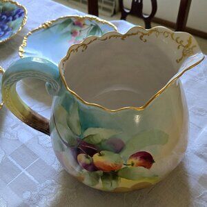 Antique Willets Belleek Porcelain Pitcher Excellent Condition Apples Gold Trim
